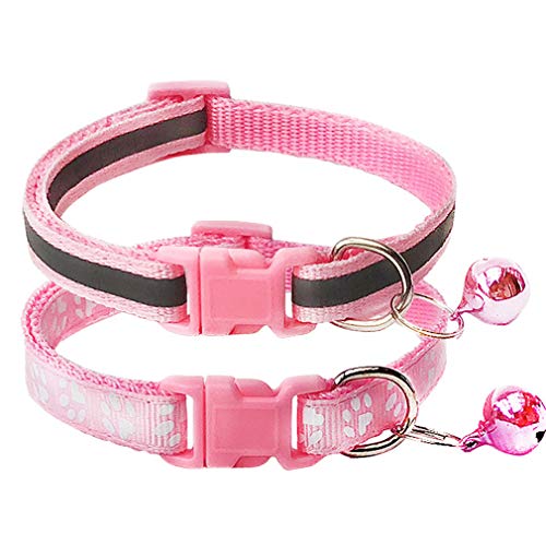 CHBORCHICEN 2er-Pack Fußabdruck & Reflektierendes Hundehalsband mit Glöckchen Basic Hundehalsband Schnalle Verstellbares Polyester Hundehalsband oder Sicherheitsgurte (klein, rosa) von CHBORCHICEN