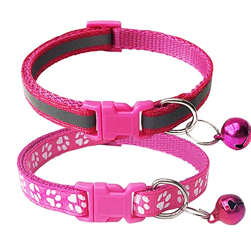 CHBORCHICEN 2er-Pack Fußabdruck & reflektierendes Katzenhalsband mit Glocke, Basic Hundehalsband und Katzenhalsband, Schnalle, Katzen-Hundehalsband oder Sicherheitsgurte (XS, Rose) von CHBORCHICEN