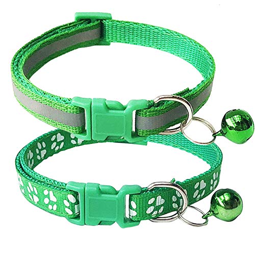 CHBORCHICEN 2er-Pack Fußabdruck & reflektierendes Katzenhalsband mit Glocke, Basic Hundehalsband und Katzenhalsband, Schnalle, Katzen-Hundehalsband oder Sicherheitsgurte (klein, grün) von CHBORCHICEN