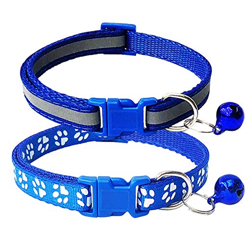 CHBORCHICEN Katzenhalsband, reflektierend, mit Glöckchen, verstellbar, Polyester, Größe XS, Blau, 2 Stück von CHBORCHICEN