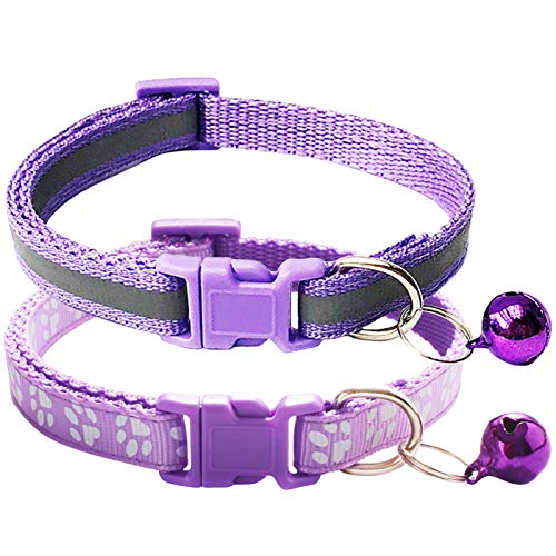 CHBORCHICEN Katzenhalsband, reflektierend, mit Glöckchen, verstellbar, Polyester, Größe XS, Hellviolett, 2 Stück von CHBORCHICEN