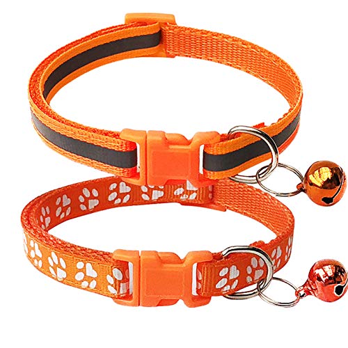 CHBORCHICEN Katzenhalsband, reflektierend, mit Glöckchen, verstellbar, Polyester, Größe XS, Orange, 2er-Pack von CHBORCHICEN