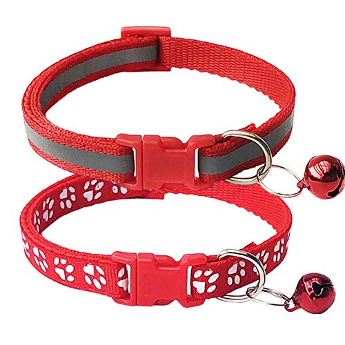 CHBORCHICEN Katzenhalsband, reflektierend, mit Glöckchen, verstellbar, Polyester, Größe XS, Rot, 2er-Pack von CHBORCHICEN