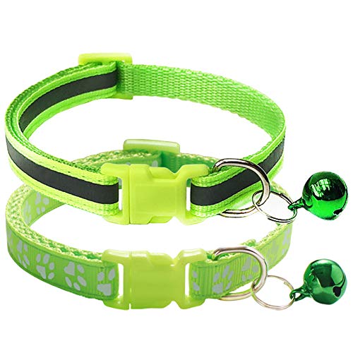 CHBORCHICEN Katzenhalsband, reflektierend, mit Glöckchen, verstellbar, Polyester, klein, fluoreszierendes Grün, 2 Stück von CHBORCHICEN