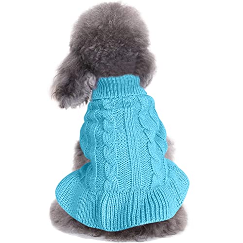 CHBORCHICEN Pullover für kleine Hunde, gestrickt, für Haustiere, Katzen, warm, Hunde-Sweatshirt, Winterkleidung, Kätzchen, Welpenpullover (L, Himmelblau) von CHBORCHICEN