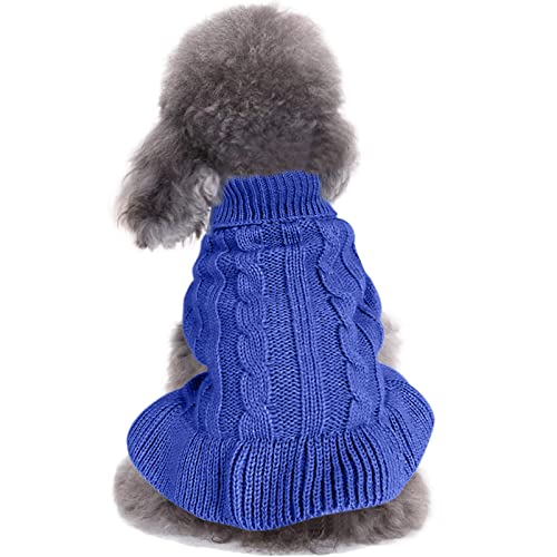 CHBORCHICEN Pullover für kleine Hunde, gestrickt, für Haustiere, Katzen, warm, Hunde-Sweatshirt, Winterkleidung, Kätzchen, Welpenpullover (M, Kleid-Dunkelblau) von CHBORCHICEN