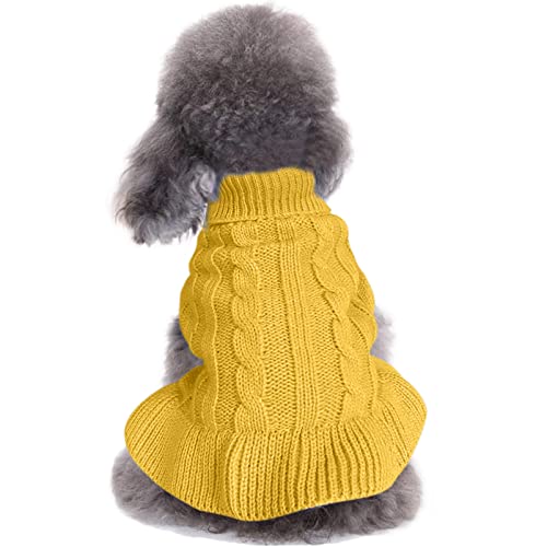 CHBORCHICEN Pullover für kleine Hunde, gestrickt, für Haustiere, Katzen, warm, Hunde-Sweatshirt, Winterkleidung, Kätzchen, Welpenpullover (M, Kleid-Gelb) von CHBORCHICEN