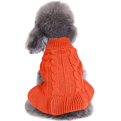 CHBORCHICEN Pullover für kleine Hunde, gestrickt, für Haustiere, Katzen, warm, Hunde-Sweatshirt, Winterkleidung, Kätzchen, Welpenpullover (S, Kleid-Orange) von CHBORCHICEN