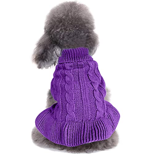 CHBORCHICEN Pullover für kleine Hunde, gestrickt, für Haustiere, Katzen, warm, Hunde-Sweatshirt, Winterkleidung, Kätzchen, Welpenpullover (XS, Kleid-Violett) von CHBORCHICEN