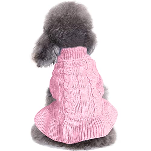 CHBORCHICEN Pullover für kleine Hunde, gestrickt, für Haustiere, Katzen, warm, Hundepullover, Winterkleidung, Kätzchen, Welpenpullover (XXS, Kleid-Rosa) von CHBORCHICEN