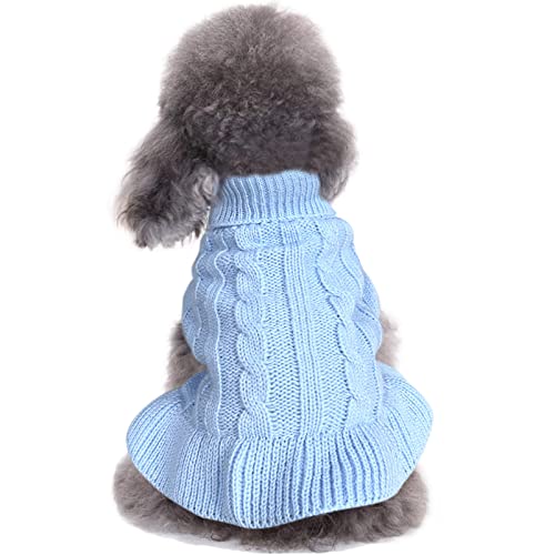 CHBORCHICEN Pullover für kleine Hunde, gestrickt, für Haustiere, Katzen, warmes Hunde-Sweatshirt, Winterkleidung, Kätzchen, Welpenpullover (Größe L, Hellblau) von CHBORCHICEN