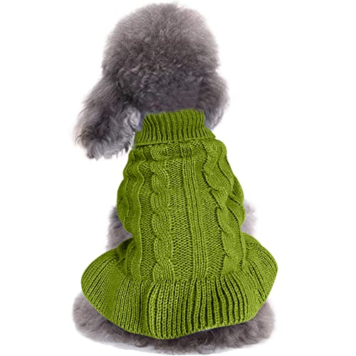 CHBORCHICEN Pullover für kleine Hunde, gestrickt, für Haustiere, Katzen, warmes Hunde-Sweatshirt, Winterkleidung, Kätzchen, Welpenpullover (L, Kleid-Hellgrün) von CHBORCHICEN