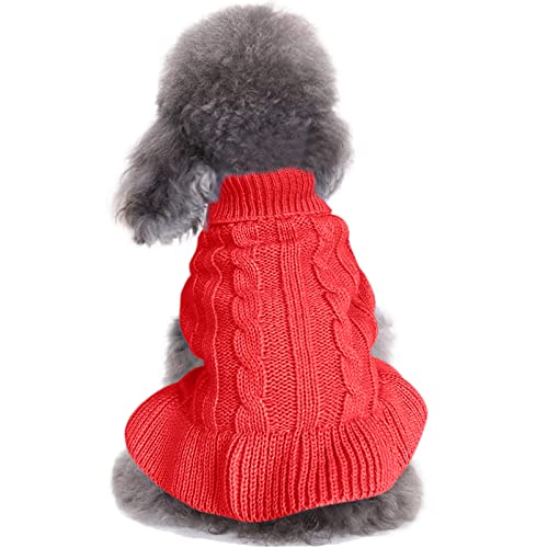 CHBORCHICEN Pullover für kleine Hunde, gestrickt, für Haustiere, Katzen, warmes Hunde-Sweatshirt, Winterkleidung, Kätzchen, Welpenpullover (L, Kleid-Rot) von CHBORCHICEN