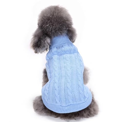 CHBORCHICEN Pullover für kleine Hunde, gestrickt, für Haustiere, Katzen, warmes Hunde-Sweatshirt, Winterkleidung, Kätzchen, Welpenpullover (XXS, Hellblau) von CHBORCHICEN