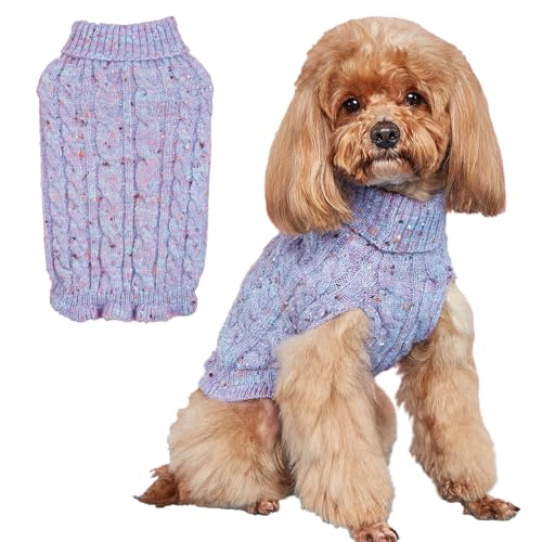 CHBORLESS Fleece-Rollkragenpullover für kleine Hunde und Katzen, gestrickt, weich, warm, Welpenkleidung, Winter-Haustierpullover, Outfits, Hunde-Strickware, Größe L, Violett von CHBORLESS