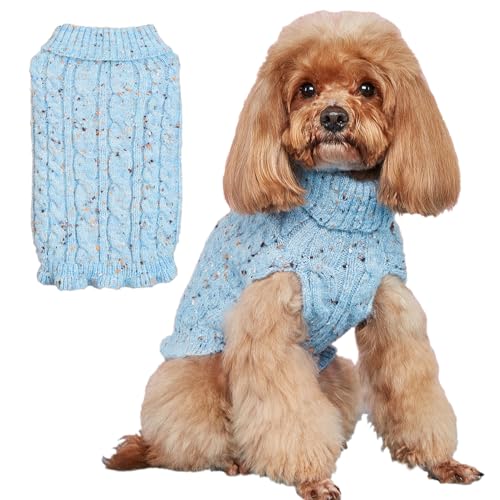 CHBORLESS Fleece-Rollkragenpullover für kleine Hunde und Katzen, gestrickt, weich, warm, Welpenkleidung, Winter-Haustierpullover, Outfits, Hunde-Strickwaren, Größe M, Blau von CHBORLESS