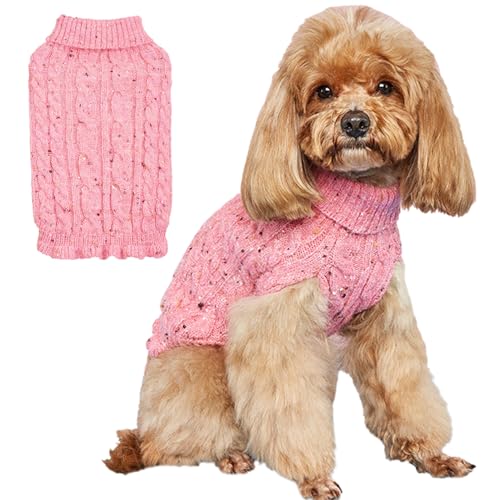 CHBORLESS Fleece-Rollkragenpullover für kleine Hunde und Katzen, gestrickt, weich, warm, Welpenkleidung, Winter-Haustierpullover, Outfits, Hunde-Strickwaren, Größe M, Rosa von CHBORLESS