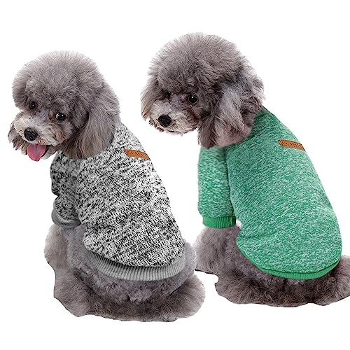 CHBORLESS Haustier-Hundepullover, warmer Hunde-Pyjama, weicher Katzenpullover, Welpenkleidung, kleine Hunde, Winter, Hunde-Sweatshirt (Größe M, Grau + Grün) von CHBORLESS