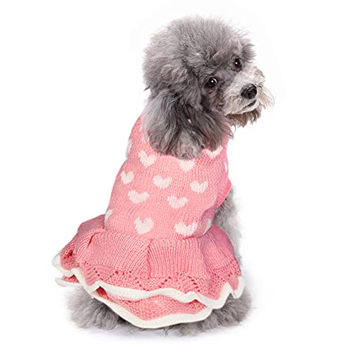 CHBORLESS Hundepullover Welpenkleid: Warme Haustier-Kleidung für kleine Hunde, Winterkleidung, Doggie-Mantel, Katzenbekleidung, Kätzchen-Kleider mit süßem Herzmuster (Rosa1, XXS) von CHBORLESS