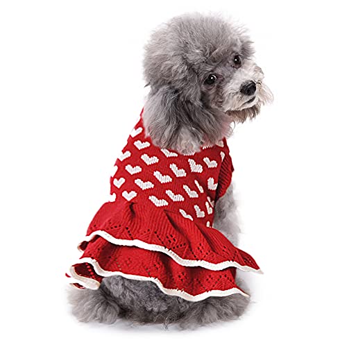 CHBORLESS Hundepullover Welpenkleid: Warme Haustier-Kleidung für kleine Hunde im Winter, Hunde-Sweatshirt, Katzenbekleidung, Kätzchen-Kleider mit süßem Herzmuster, Rot, Größe XS von CHBORLESS