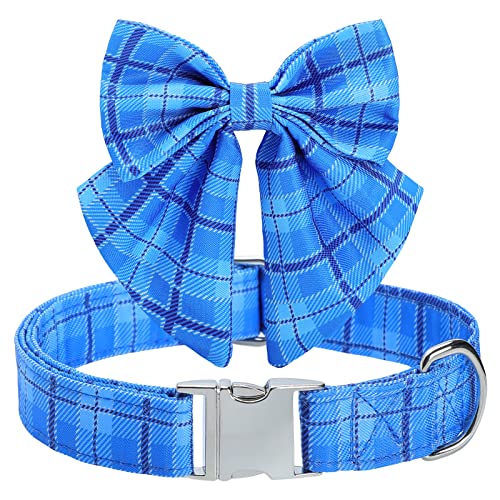 CHDLOOL Hundehalsband mit Schleife, abnehmbares und verstellbares Halsband mit Schleife für kleine, mittelgroße und große Haustiere (blau-M) von CHDLOOL