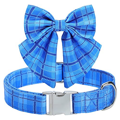 CHDLOOL Hundehalsband mit Schleife, abnehmbares und verstellbares Halsband mit Schleife für kleine, mittelgroße und große Haustiere (blau-l) von CHDLOOL