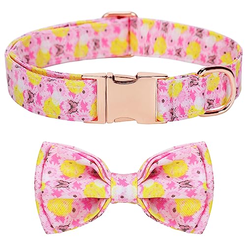 CHDLOOL Sommer-Hundehalsband mit Fliege, verstellbare Fliege, Halsbänder für kleine, mittelgroße und große Hunde und Katzen, Rosa-Gelb, Größe L von CHDLOOL