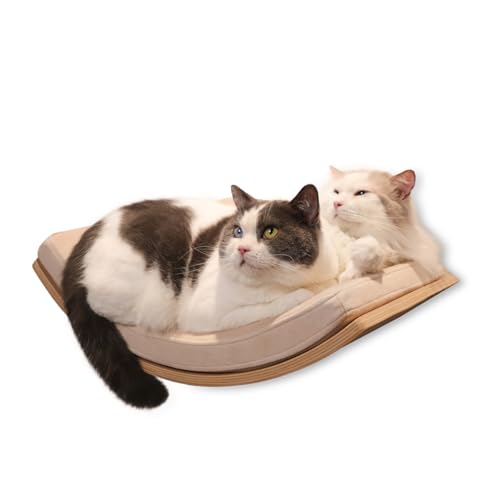 CHEERHOME PETS Große Katzen-Wandregale, gebogen, schwimmend, Katzenregal, Sitzstange mit Kissen, Holz, Katzenwandmöbel zum Klettern, Schlafen, 56,9 x 34,8 cm (Walnuss) von CHEERHOME PETS