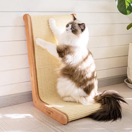 CHEERHOME PETS Sisal Katzenkratzer für Indoor-Katzen Kratzmatte Vertikaler Katzenkratzer L-Form Katzenkratzbrett Katzenkratzbaum Massivholz Katzenmöbel, austauschbares Sisal (groß) von CHEERHOME PETS