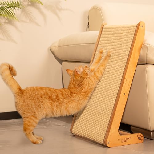 CHEERHOME PETS Sisal-Kratzrampe für Indoor-Katzen, 63 cm, L-Form, Kratzbaum, vertikal, Katzenmöbel aus massivem Holz, Größe M von CHEERHOME PETS