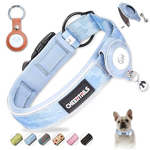 CHEERTAILS Hundehalsband, AirTag-Halter, Robustes Hundehalsband mit Airtag-Halter, reflektierende Luftmarken, 2 Stück, Hundehalsband für mittelgroße und große Hunde, Blau von CHEERTAILS