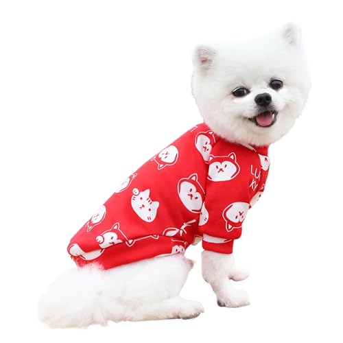 CHEERTAILS Französische Bulldogge, Frenchie-Kleidung, Cartoon-bedruckte Fleece-T-Shirts, Herbsthundekleidung für französische Bulldoggen, Boston Terrier, Mops, Zwergspitz, mittelgroße Hunde (Rot, L) von CHEERTAILS