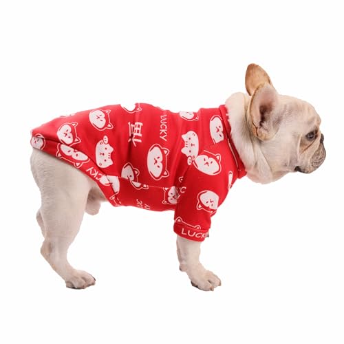 CHEERTAILS Cartoon-Hunde-Shirts für mittelgroße Hunde, Mädchen und Jungen, niedliche französische Bulldogge, Fleece, mittelgroße Hundepullover für Frenchie-Hunde, Chihuahua, Zwergspitz, Rot, Größe XL von CHEERTAILS