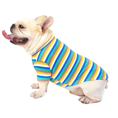 CHEERTAILS Französische Bulldogge, Sommerkleidung, Hunde-Shirts für kleine, mittelgroße Hunde und Katzen, gestreiftes Designer-Hundekleidung, T-Shirt für kleine und mittelgroße Rassen, Frenchie, von CHEERTAILS