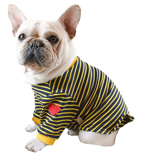 CHEERTAILS Gestreifte Hunde-Shirts für mittelgroße Hunde, Jungen, Mädchen, Frühlings-T-Shirt, Hunde-Sweatshirts für mittelgroße Hunde für Frenchie, gestickte Herzen auf den Ärmeln, Größe L von CHEERTAILS