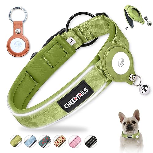 CHEERTAILS Hundehalsband AirTag Halter Heavy Duty AirTag Hundehalsband Reflektierende Air Tags-2 Pack Hunde Halsband für Mittlere Große Hunde, Verstellbarer AirTag Halter Hundehalsband, Grün von CHEERTAILS