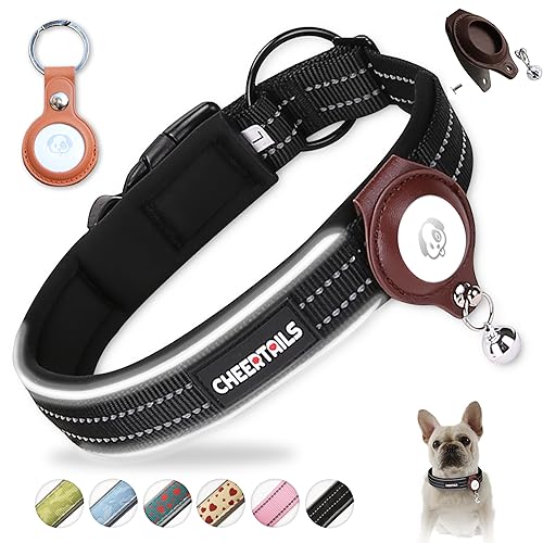 Reflektierendes Airtag-Hundehalsband, CHEERTAILS Air-Tags, 2 Stück, abnehmbares Hundehalsband, Airtag-Halter, Airtag-Halter für Hundehalsband für kleine, mittelgroße und große Hunde, schwarzer von CHEERTAILS