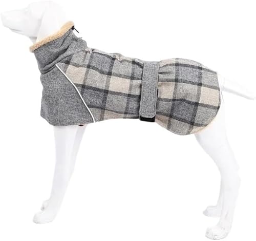 Haustiermantel, Italien, Windhund-Kleidung, Karierter Herbst-/Wintermantel, reflektierender, kältebeständiger Baumwollmantel, geeignet für Haustierkleidung für Whippet-Hunde,L,Grey von CHEKZ