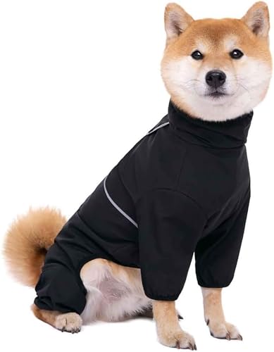 Haustiermantel für mittlere und große Hunde, vierbeiniger Regenmantel, reflektierende Jacke für große Hunde, geeignet für Golden Retriever/Shiba Inu,2XL,Black von CHEKZ