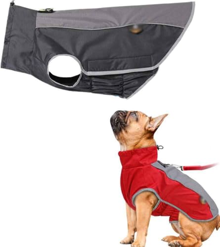 Hunde-Regenmäntel, ultraleichte reflektierende Streifen, Hunde-Regenmantel, Geschirr-Loch-Regenmäntel für Hunde für Regen, Outdoor, Wandern, nasse Tage,L,Grey von CHEKZ