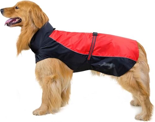 Hunde-Regenmantel-Jacke, Hunde-Regenmantel, große Hundekleidung, Labrador-Golden-Retriever-Regenmantel, reflektierende Französisch-Bulldogge-Jacke, Haustier-Poncho,3XL,Red von CHEKZ