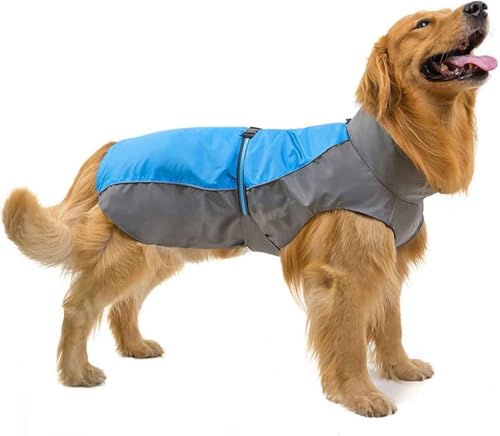 Hunde-Regenmantel-Jacke, Hunde-Regenmantel, große Hundekleidung, Labrador-Golden-Retriever-Regenmantel, reflektierende Französisch-Bulldogge-Jacke, Haustier-Poncho,5XL,Blue von CHEKZ