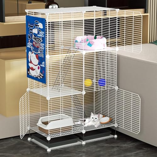 DIY-Katzenlaufstall für den Innenbereich, Katzenkäfig, abnehmbarer Katzenkäfig aus Metall mit Katzentoilette, Katzenhängematte und Katzentoilette, großer Übungsort, ideal für 1–2 Katzen, Fre von CHEMYO