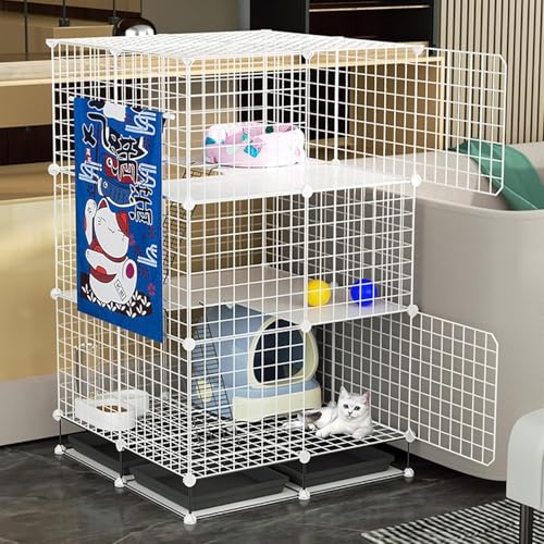 DIY-Katzenlaufstall für den Innenbereich, Katzenkäfig, abnehmbarer Katzenkäfig aus Metall mit Katzentoilette, Katzenhängematte und Katzentoilette, großer Übungsort, ideal für 1–2 Katzen, Fre von CHEMYO