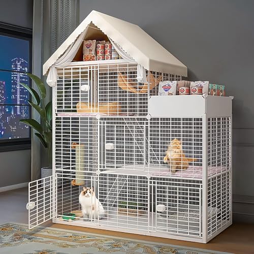 Großer Katzenkäfig, DIY-Katzenkäfig für den Innenbereich, abnehmbarer Katzenlaufstall, Kleintierkäfig, halbgeschlossene Katzengehege, großer Übungsort, ideal für 1–2 Katzen (Größe: 137 x 47 von CHEMYO