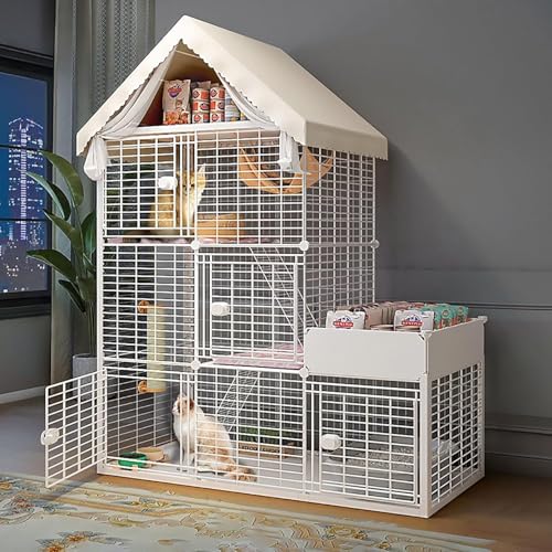 Großer Katzenkäfig, DIY-Katzenkäfig für den Innenbereich, abnehmbarer Katzenlaufstall, Kleintierkäfig, halbgeschlossene Katzengehege, großer Übungsort, ideal für 1–2 Katzen (Größe: 137 x 47 von CHEMYO