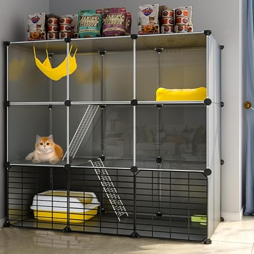 Großer Katzenkäfig, DIY-Laufstall für Haustiere – Katzengehege, Chinchilla-Käfig, abnehmbarer Frettchenkäfig aus dichtem Metalldraht für Kätzchen, Welpen, Hasen, Übung (Größe: 107 x 47 x 107 von CHEMYO