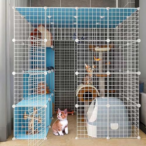 Großer Katzenkäfig, Katzengehege, Indoor-Katzenlaufstall, abnehmbare Metall-DIY-Katzenhütten, Frettchenkäfige, großer Übungsort für Haustiere, mit Rampenleitern, Hängematte und Bett – ideal von CHEMYO