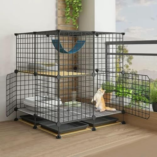 Großer Katzenkäfig, Katzenhäuser für Hauskatzen, Katzenkäfig DIY Katzenlaufstall Innen Abnehmbare Metalldraht-Kätzchenhütten Kiste Kleintierkäfig Zusammengebaute Katzengehege, für 1–2 Katzen von CHEMYO