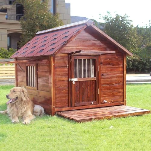 Hundehütte, Hundekäfig, Hundehütten für große Hunde im Freien, im Freien, große Holzhütte im Hausstil, Hundehütte aus Holz, wetterfeste Hundehütte für mittelgroße/kleine Hunde (Größe: C2) von CHEMYO